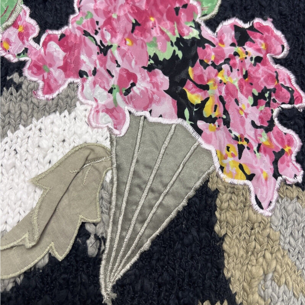 Vintage Bonnie & Bill by Holly Black Chenille Sweater Floral Embroidered Small - Picture 5 of 8